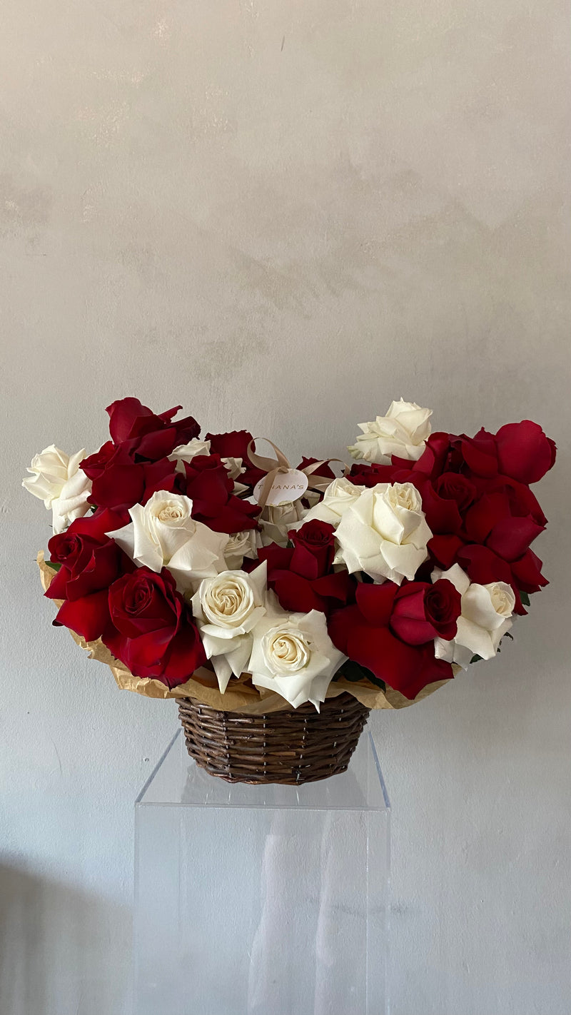 Red and White Rose Basket