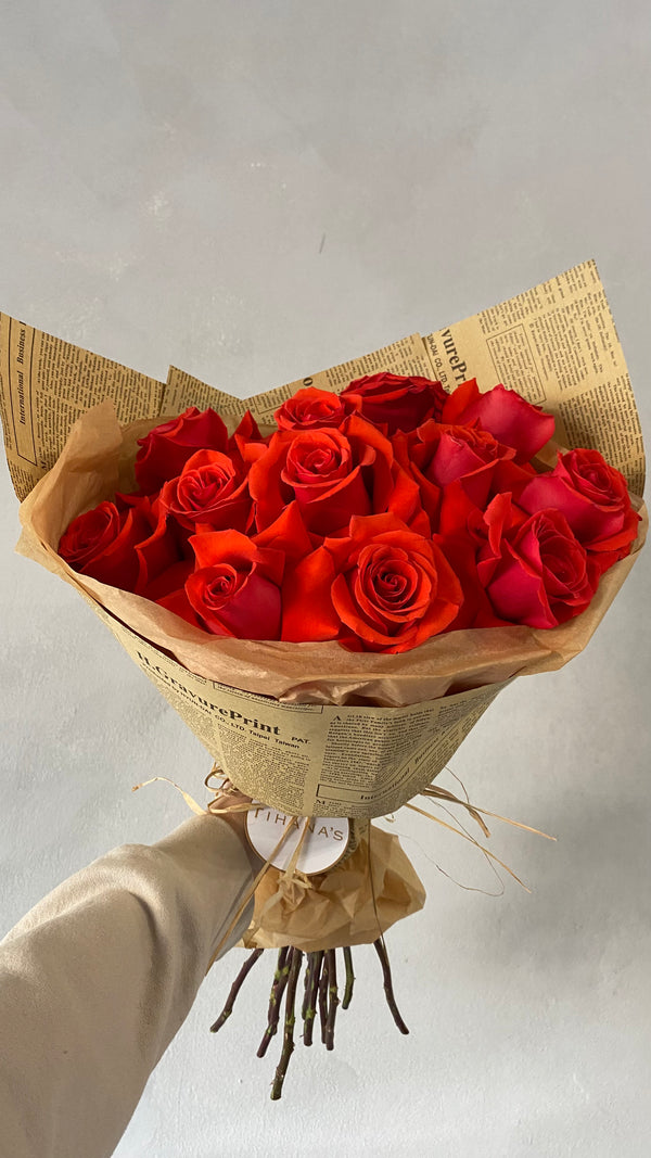 12 Reflexed Red Rose Bouquet