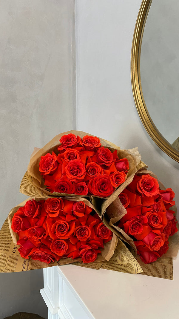 12 Reflexed Red Rose Bouquet